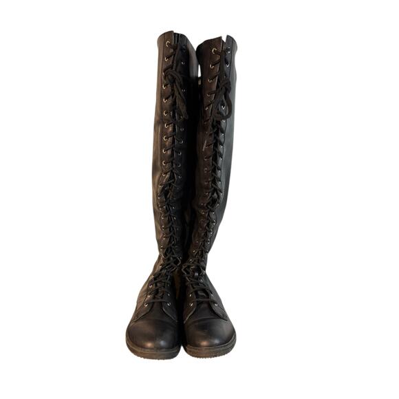 Charlotte Russe Black Faux Leather Over the Knee Lace Up Combat Boots size 6 - Picture 5 of 7